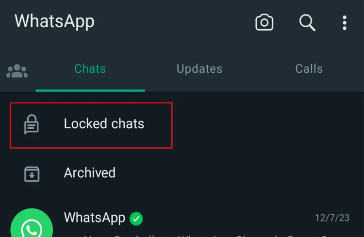 پوشه‌ی Locked Chat در فهرست گفتگوهای واتساپ
