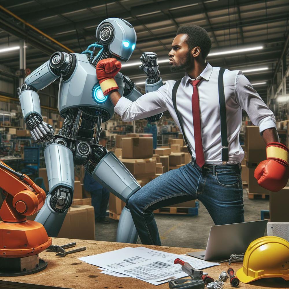 درگیری سخت بین ربات تسلا و مهندس کارخانه - آژانس مدیا و مارکتینگ ردی استودیو