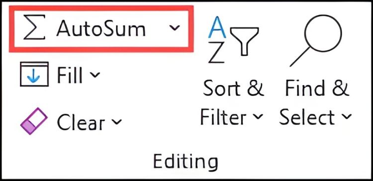 گزینه AutoSum اکسل